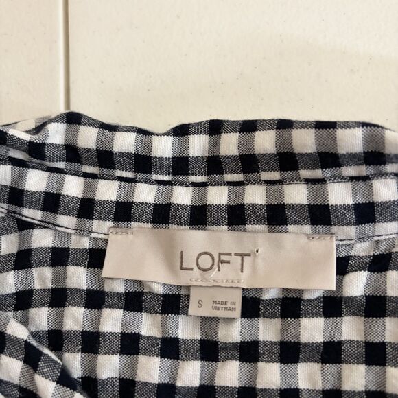 Loft Blouse Women's Small Gingham V-Neck Collared Button Up Solid Shirt Top - Picture 6 of 8